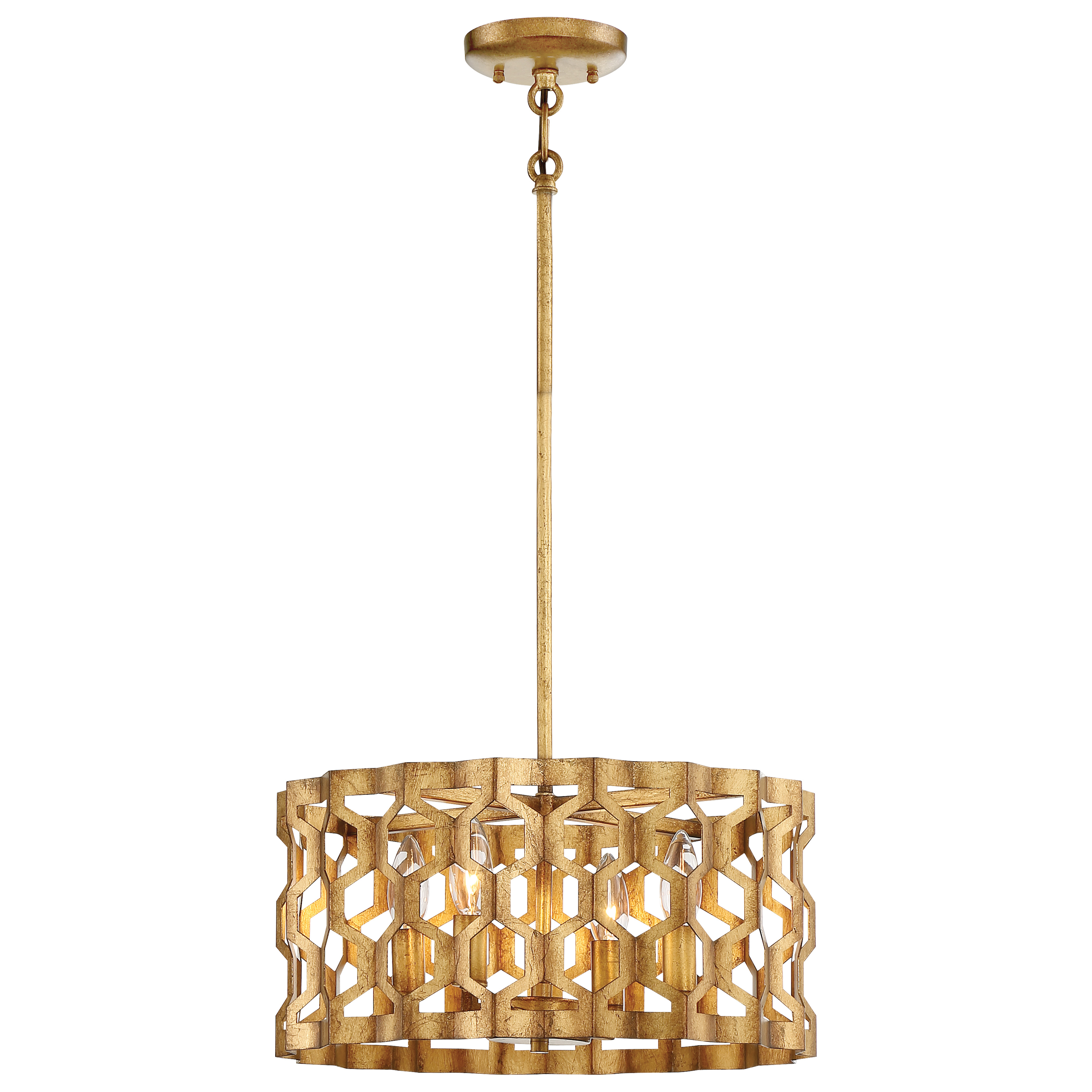 The Coronade combines transitional elegance with practical versatility, featuring a luxurious Pandora Gold Leaf finish on steel construction. Its compact 16-inch width and dual mounting capability make it ideal for smaller spaces. - alternate view