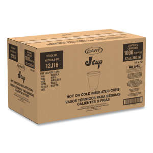 Dart, Hot or Cold Insulated Foam Drink Cups, 12 oz, Squat, White