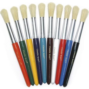 Beginner Paint Brushes, Round Stubby Brushes, 10 Assorted Colors, 7.5" Long, 10 Brushes