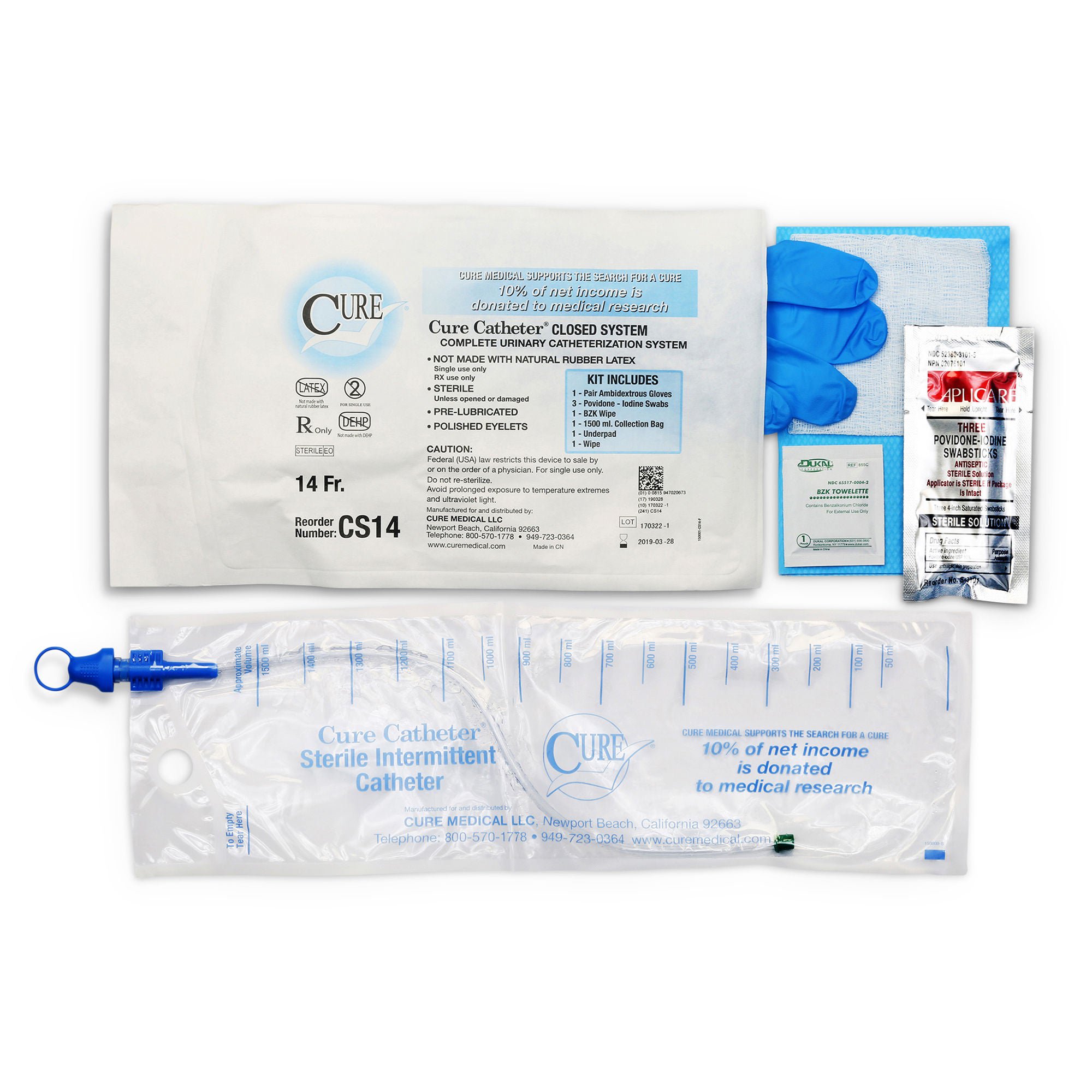 Cure Catheter™ Intermittent Catheter Kit, 14 Fr.