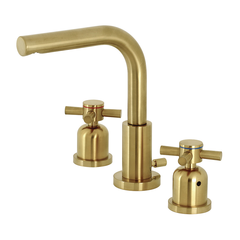 Two-Handle 3-Hole Deck Mount Widespread Bathroom Faucet with Brass Pop-Up, Brushed Brass with 6 Finish Options