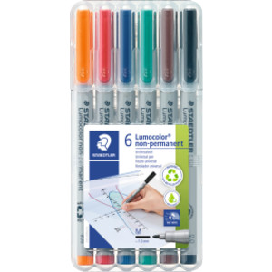 Lumocolor Non-Permanent, Wet Erase, Medium 1.0 mm, Assorted Colors, Set of 6