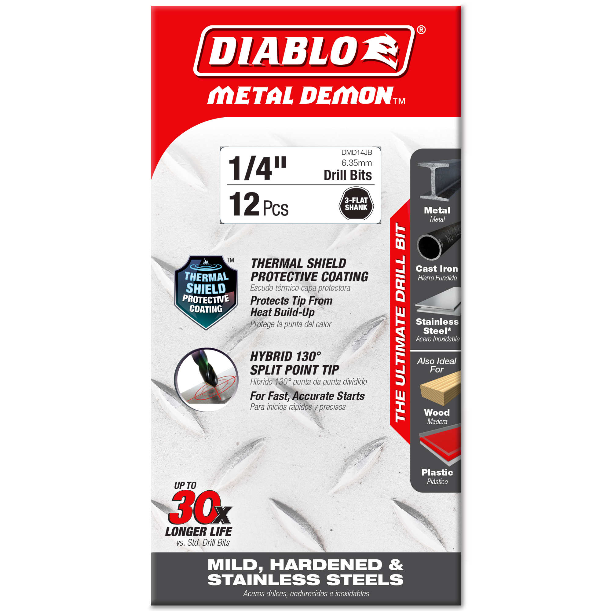 Diablo 1/4 in. Metal Demon Drill Bit for Mild, Hardened and Stainless Steels in its retail packaging, ready for the job box or tool bag