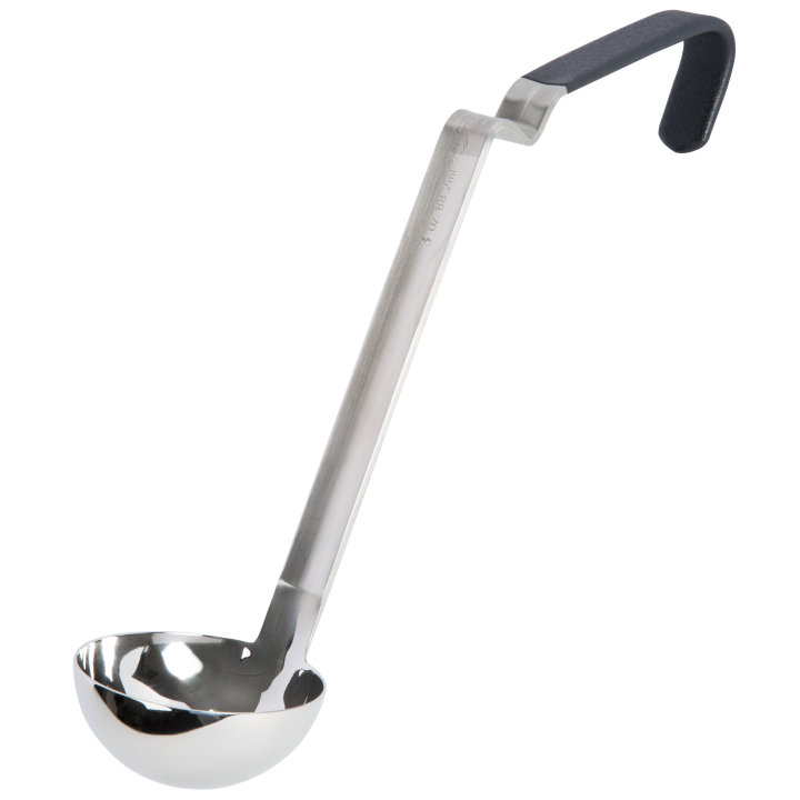 3-ounce one-piece stainless steel ladle with black Ergo Grip™ Kool-Touch® handle