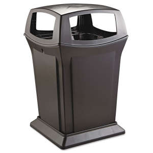 Rubbermaid Commercial, Ranger, 4 Openings, 45 gal, Resin, Black, Square, Receptacle