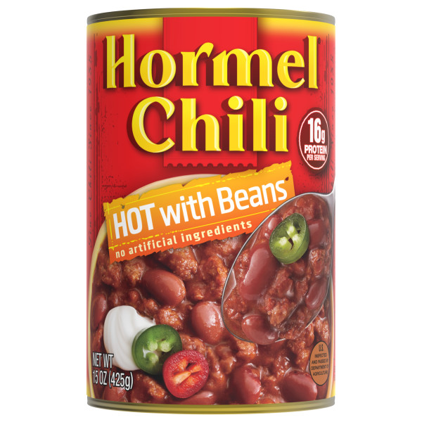 HORMEL(r) Hot Chili W/Beans, 12/15oz. . C1N1 - Front No Plunge In Package (Hi Res)