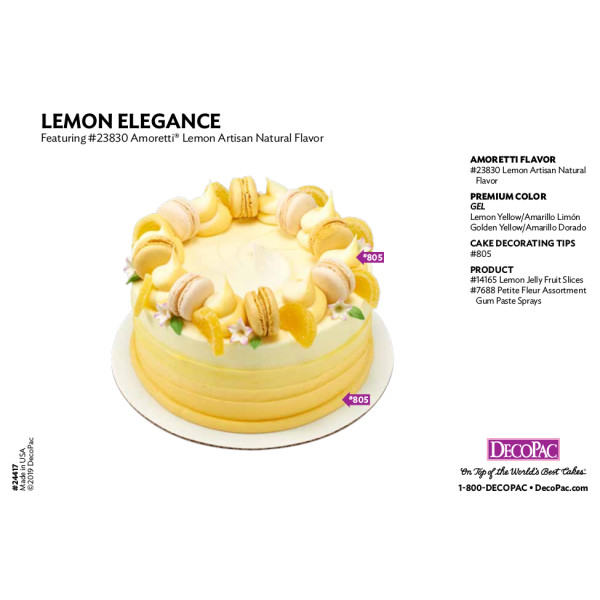Amoretti Lemon Flavor Cake Decorating Instruction Card