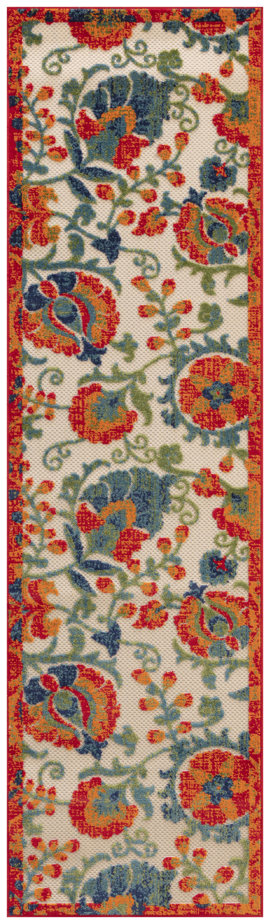 Nourison Aloha 2'3" x 8' Red Multicolor Farmhouse Rug