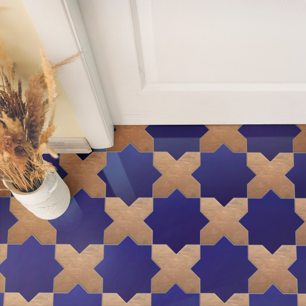 Argile Star Blu with Cotto Cross 7 in. x 14 in. Porcelain Floor and Wall Tile
