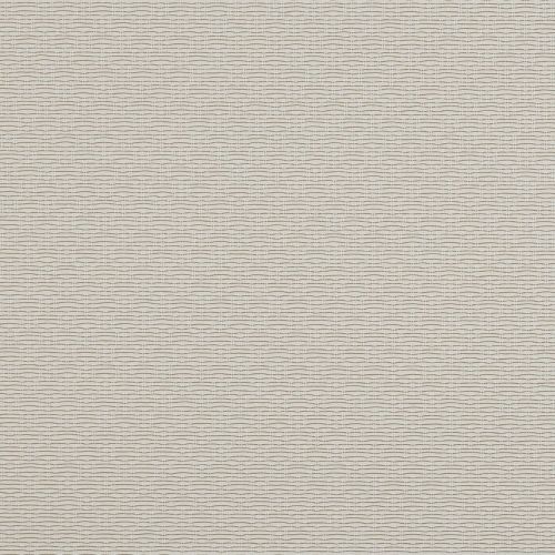 Cream wallpaper with fine horizontal wavy dashed lines, covering a wall in a subtle repeating pattern, shown close-up under soft, even lighting.