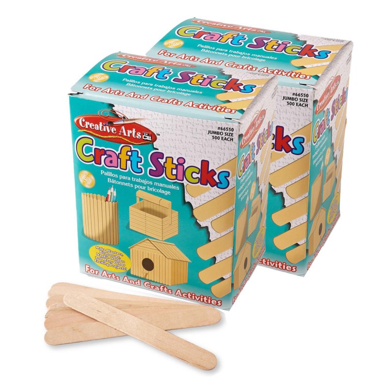 Creative Arts Jumbo Craft Sticks, Natural, 500 Per Pack, 2 Packs