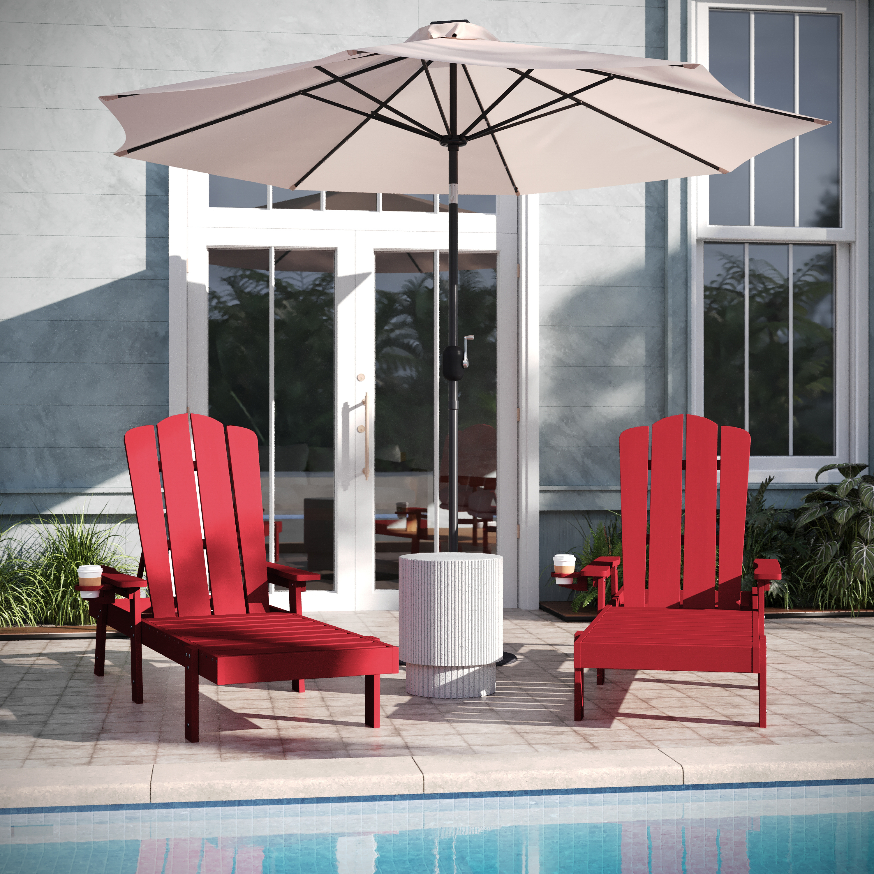 Stockton Set of 2 Red Recycled HDPE Adjustable Adirondack Loungers with Fold ... - Bild 2 von 23