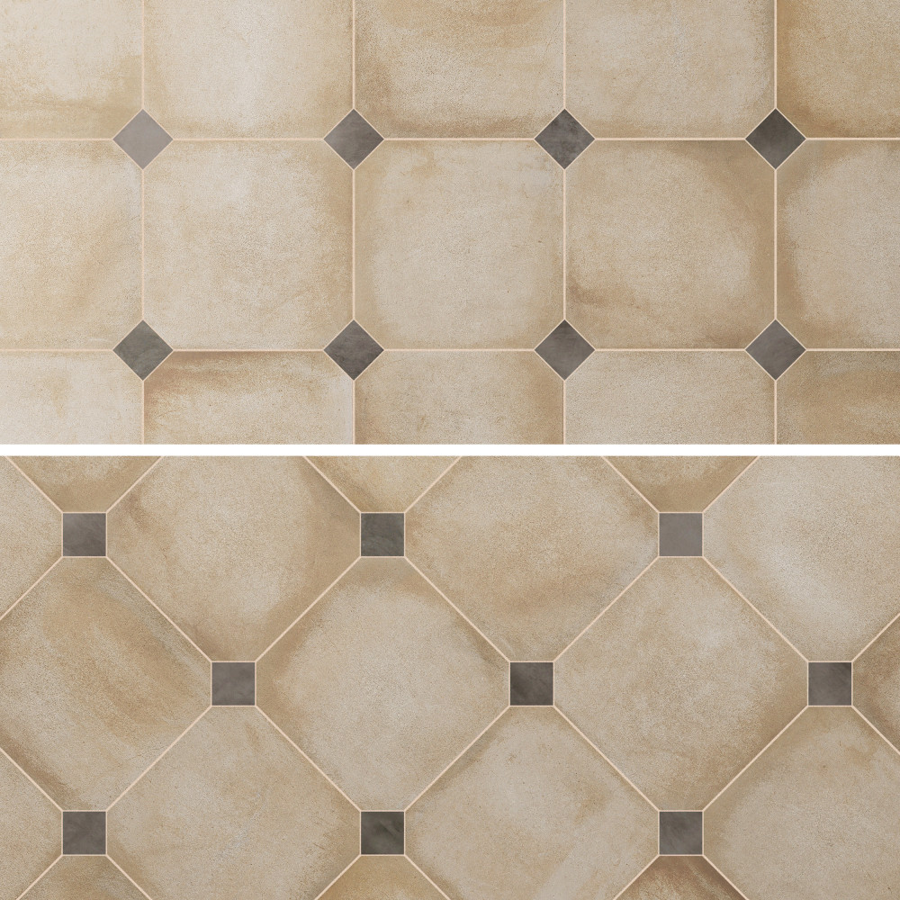Laverton Octagon Beige with Taco Grafito 7-7/8 in. x 7-7/8 in. Porcelain Floor and Wall Tile