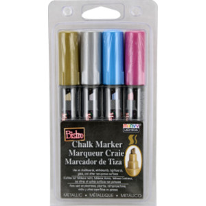 Bistro Chalk Markers, Chisel Tip, 4-Color Set, Silver, Gold, Blue, Red