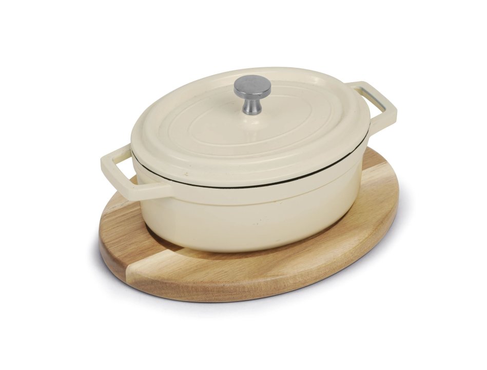 Mini cocotte ovale blanche avec couvercle à base de bois