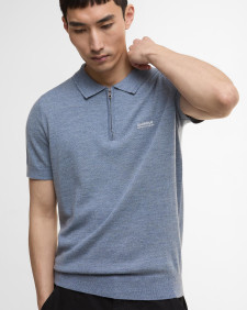 Maverick Mouline Knitted Polo Shirt Cool Blue