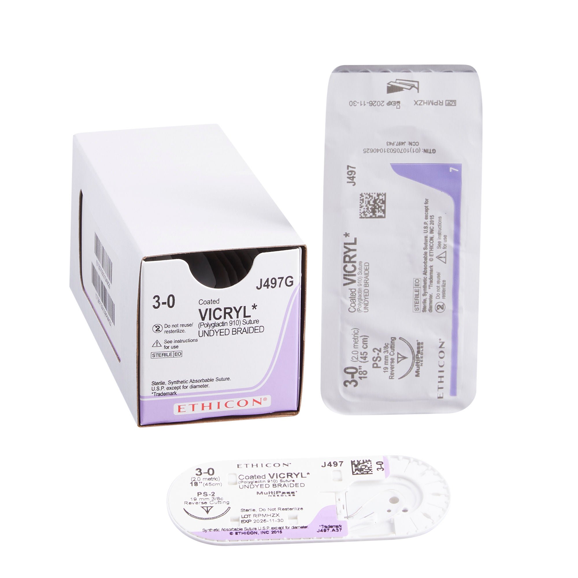 Coated Vicryl™ Suture with PS-2 Needle, Size 3-0