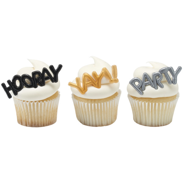 Mini Metallic Balloon Words Cupcake Layon