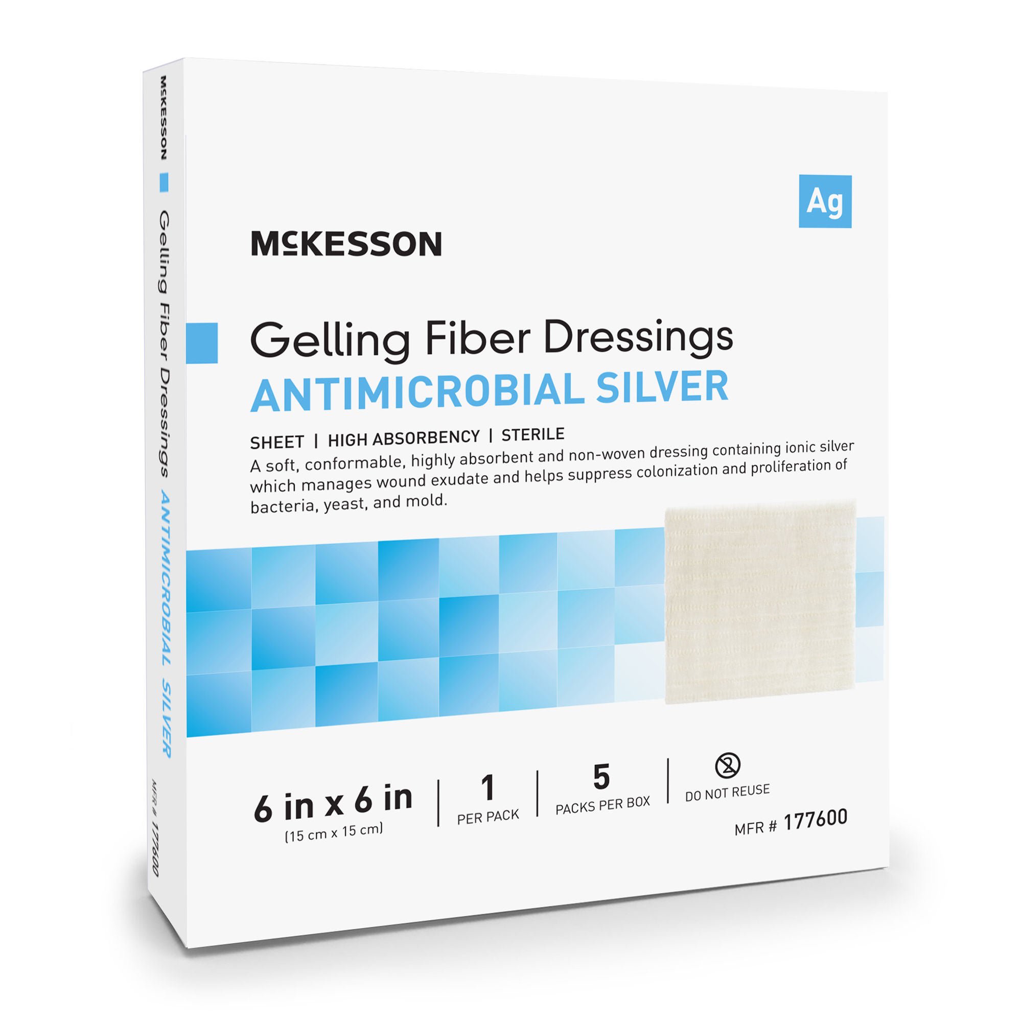 McKesson Silver Gelling Fiber Dressing, 6 x 6 Inch