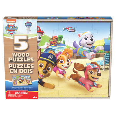 PAW Patrol 5-Pack of Wood Jigsaw Puzzles for Families, Kids, and Preschoolers Ages 3 and Up