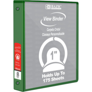 3-Ring View Binder with 2 Pockets, 1", Green