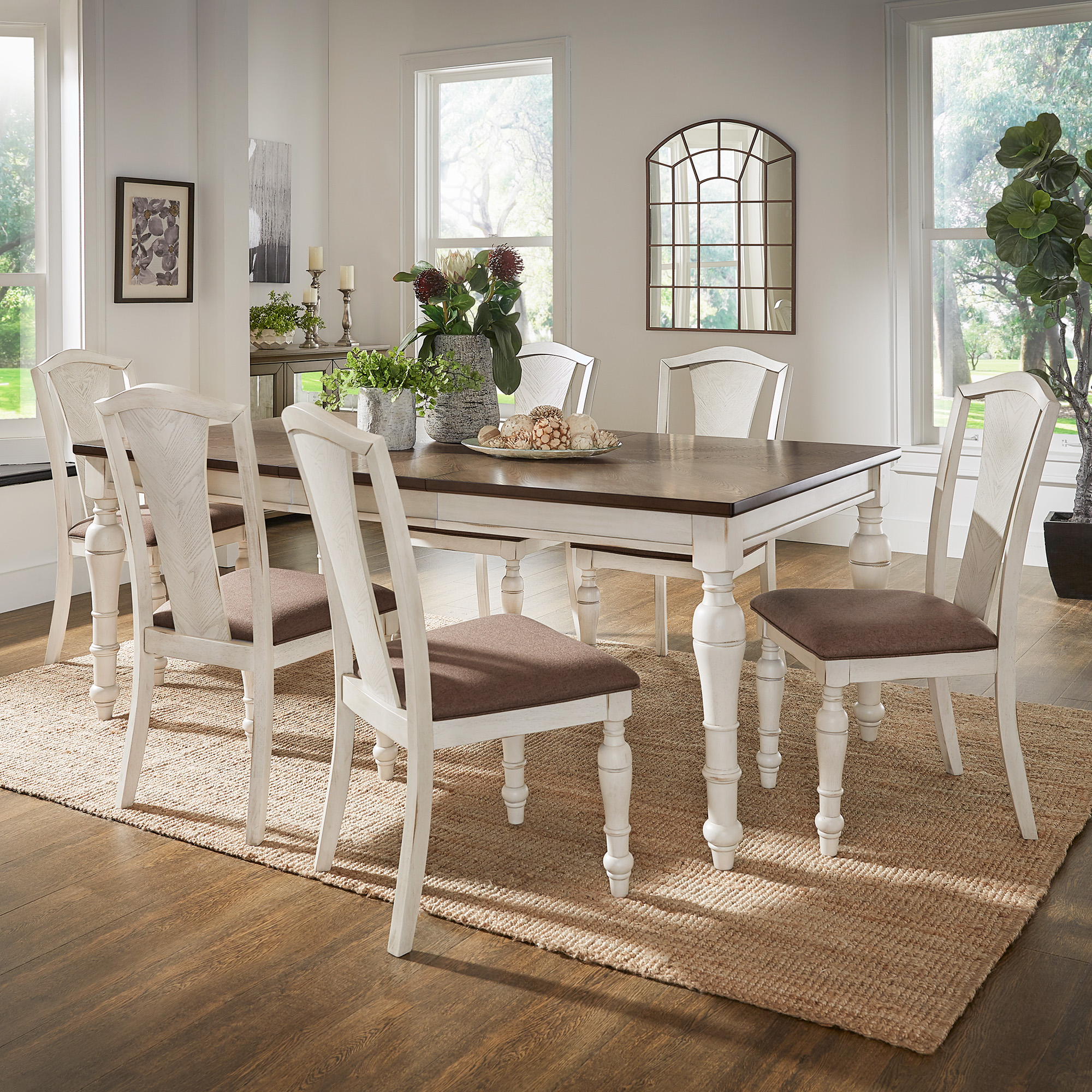4-6-Person Extendable Solid Rubberwood Dining Table Set