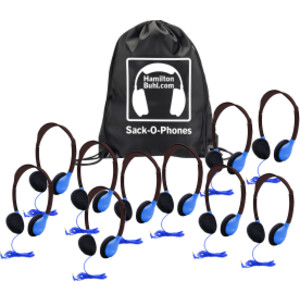 Sack-O-Phones, 10 Personal Headphones in a Carry Bag, Blue