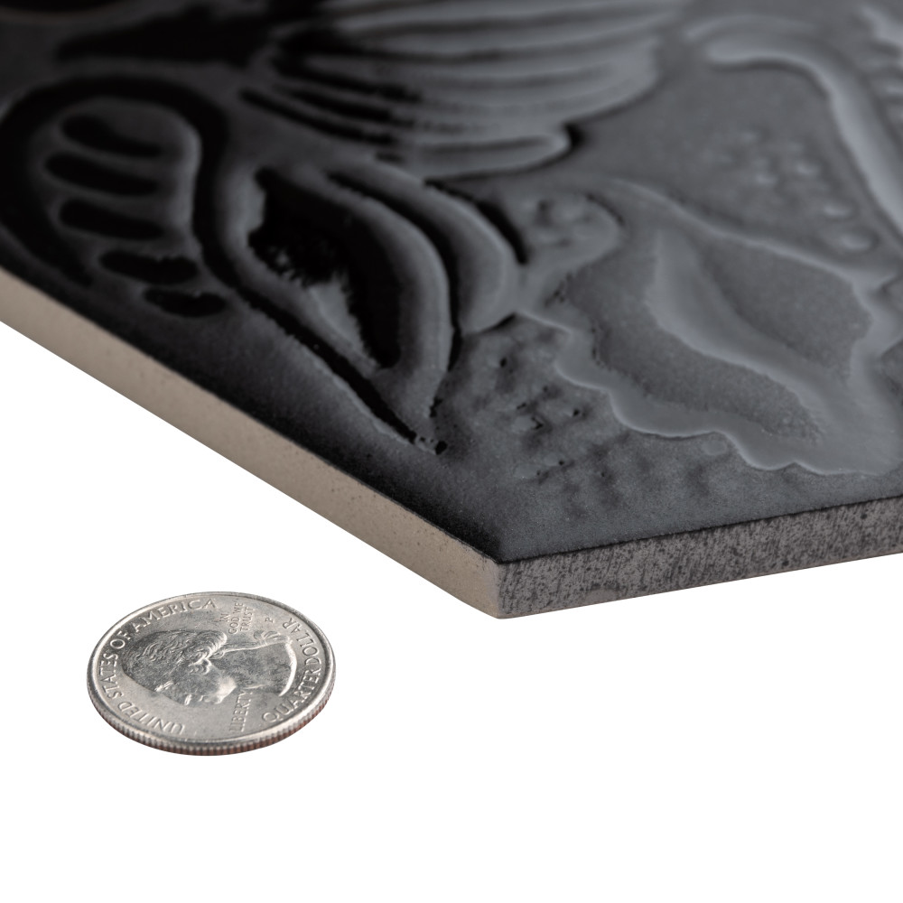 Gaudi Lux Hex Black 8-5/8 in. x 9-7/8 in. Porcelain Floor and Wall Tile