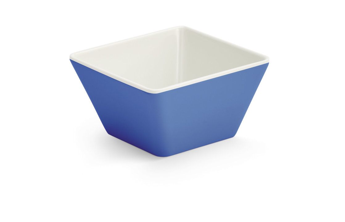 Extra-small square melamine cubic display bowl in blue
