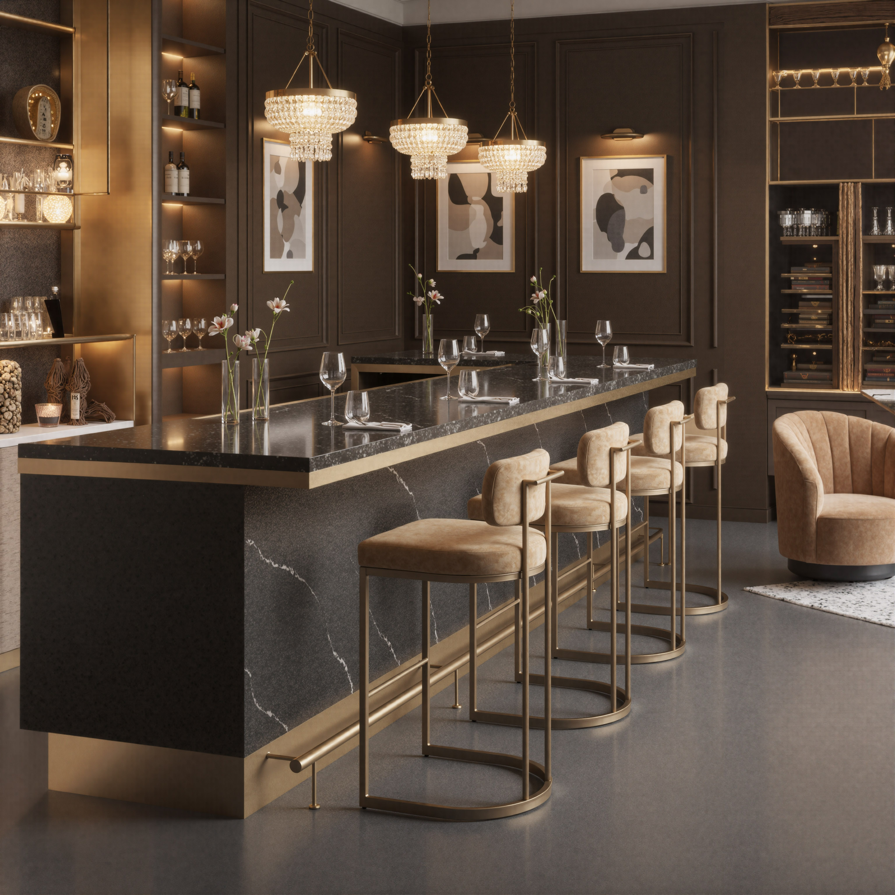 Velar Barstool (Set of 2) Beige & Bronze product image