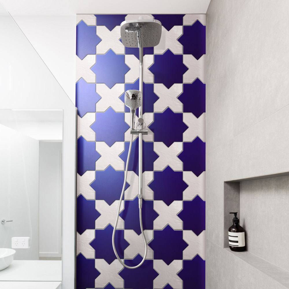 Argile Star Blu with Bianco Cross 7 in. x 14 in. Porcelain Floor and Wall Tile