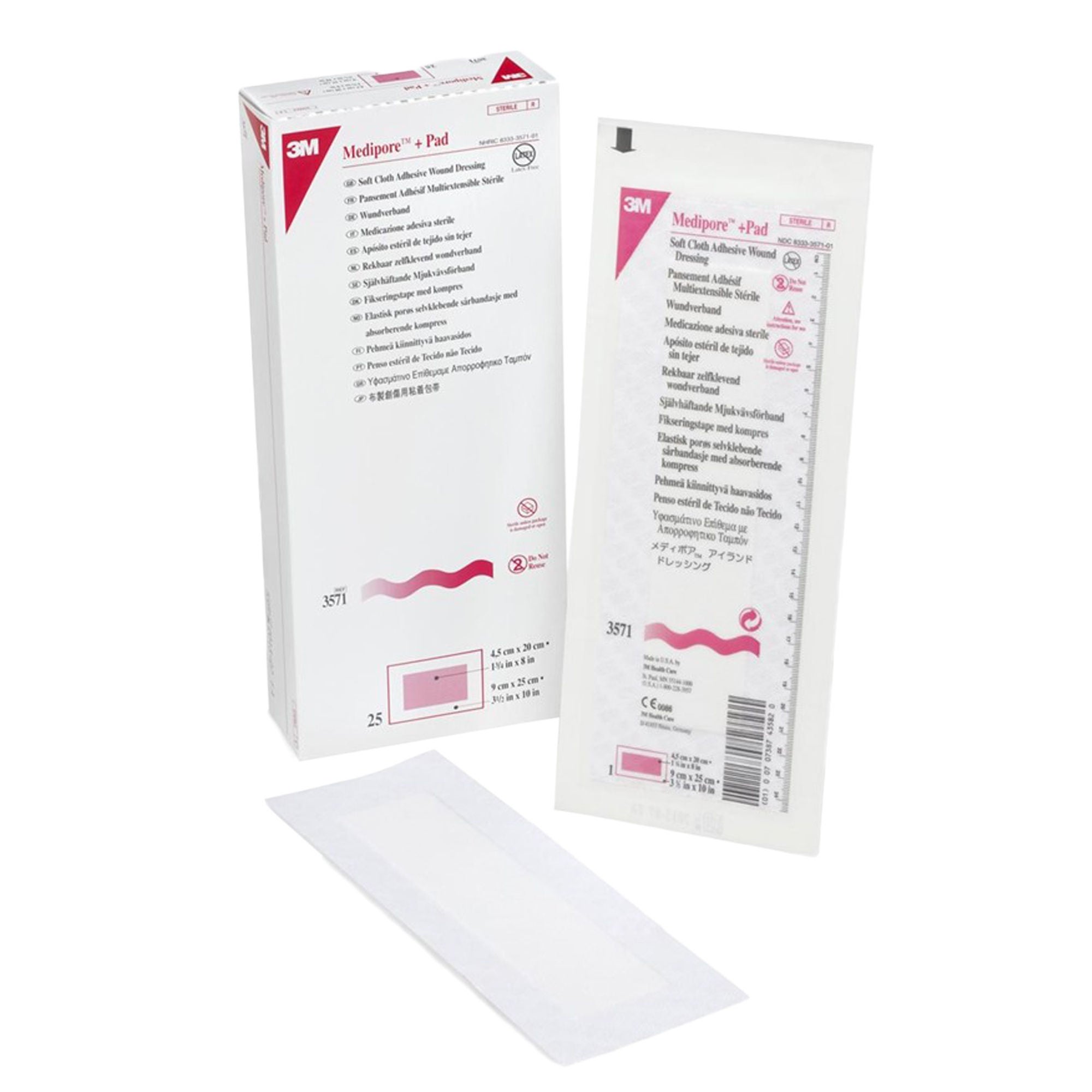 3M™ Medipore™ + Pad Soft Cloth Adhesive Dressing, 3.5 x 10 Inch