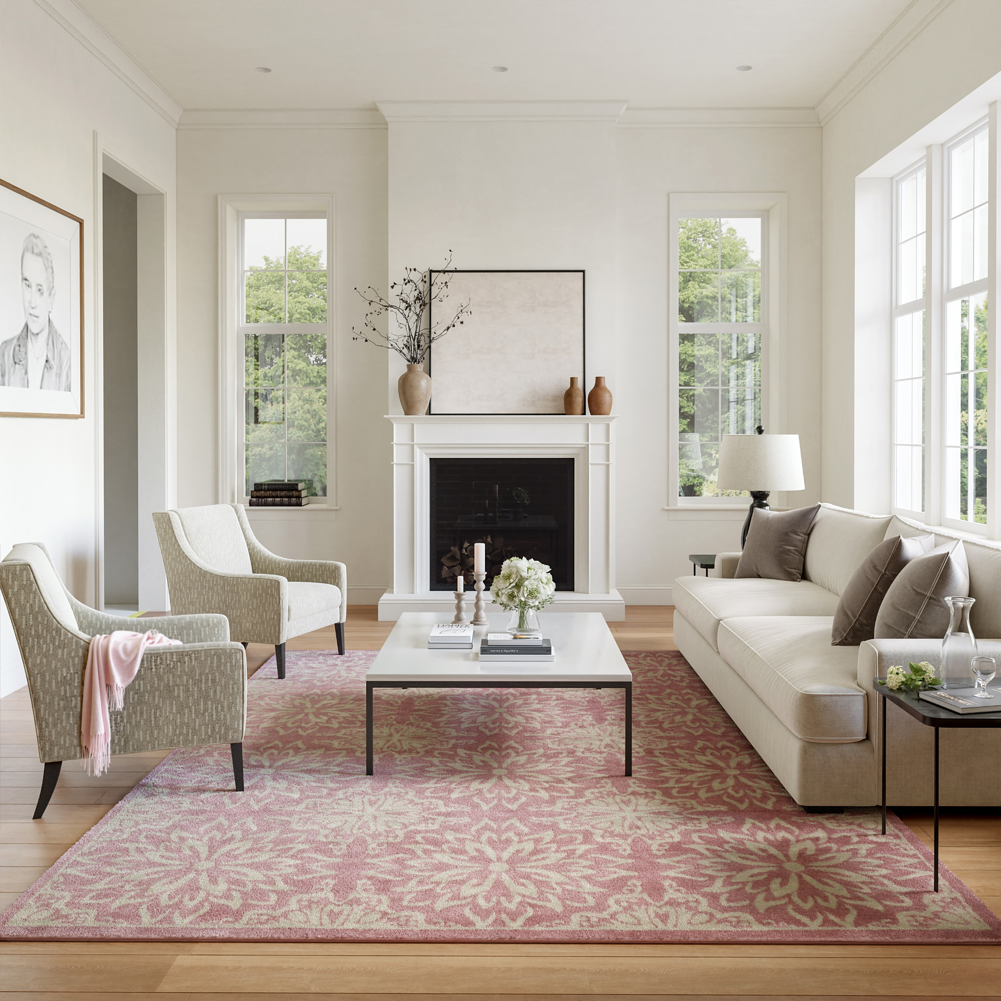 Nourison Jubilant 6' x 9' Ivory Pink Farmhouse Indoor Rug