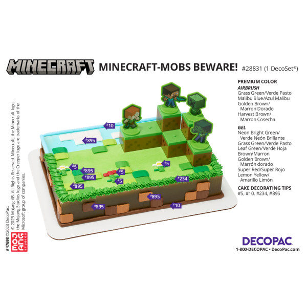 MINECRAFT Mobs Beware! Cake Decorating Instruction Card