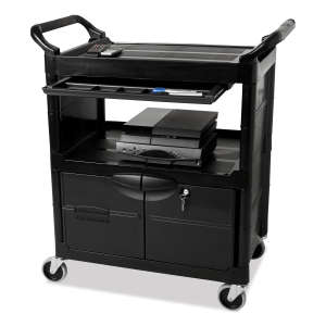 Rubbermaid Commercial, Lockable Doors and Sliding Drawer, Utility Cart, Black