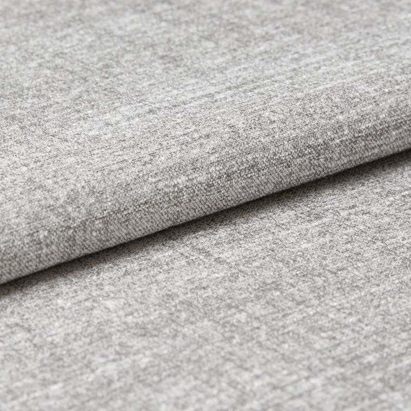 Gray woven upholstery fabric folded in a neat horizontal overlap, revealing a textured weave and soft pile; close-up studio view with even, diffuse lighting and a neutral background.