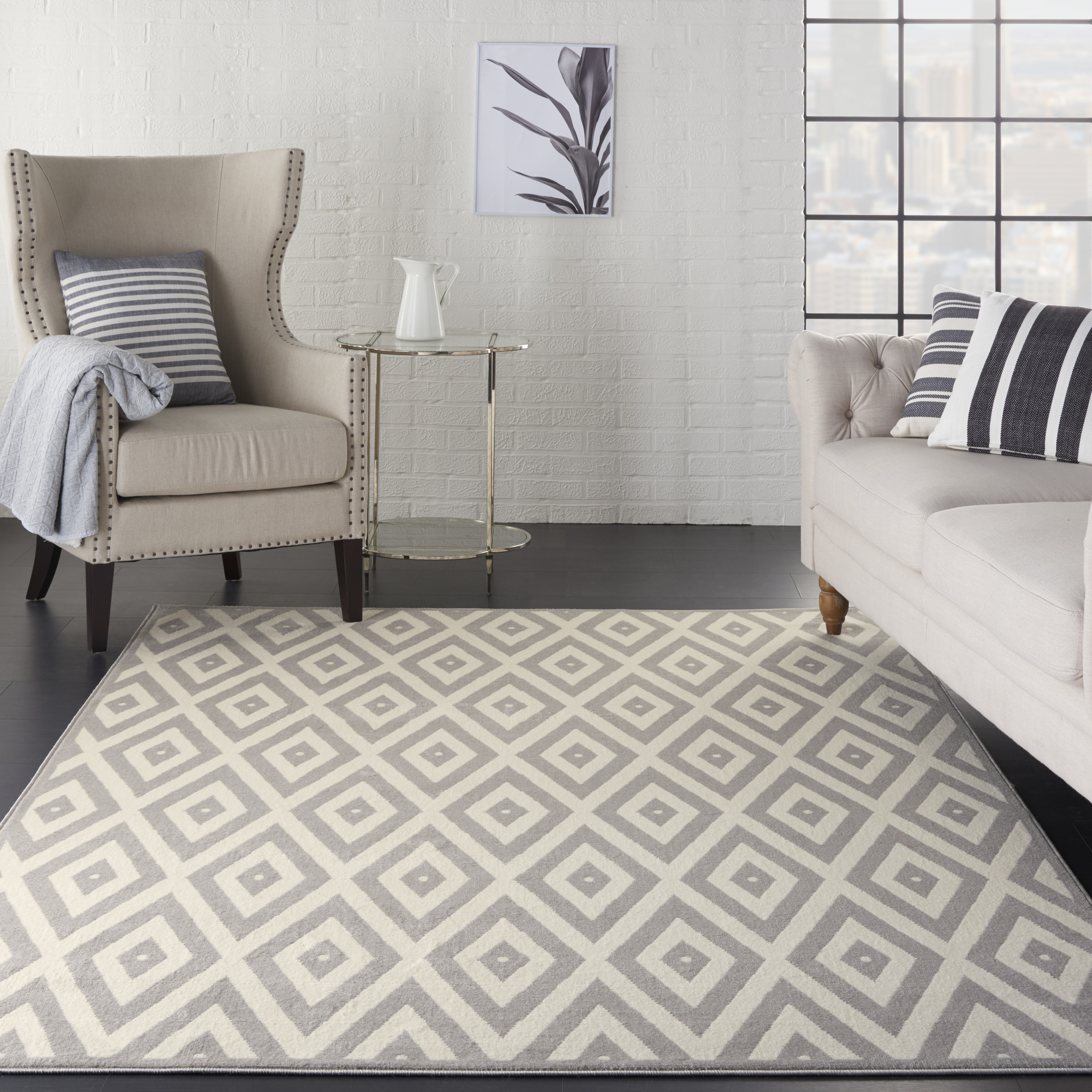 Nourison Grafix 3'9" x 5'9" White/Grey Mid-Century Modern Indoor Rug
