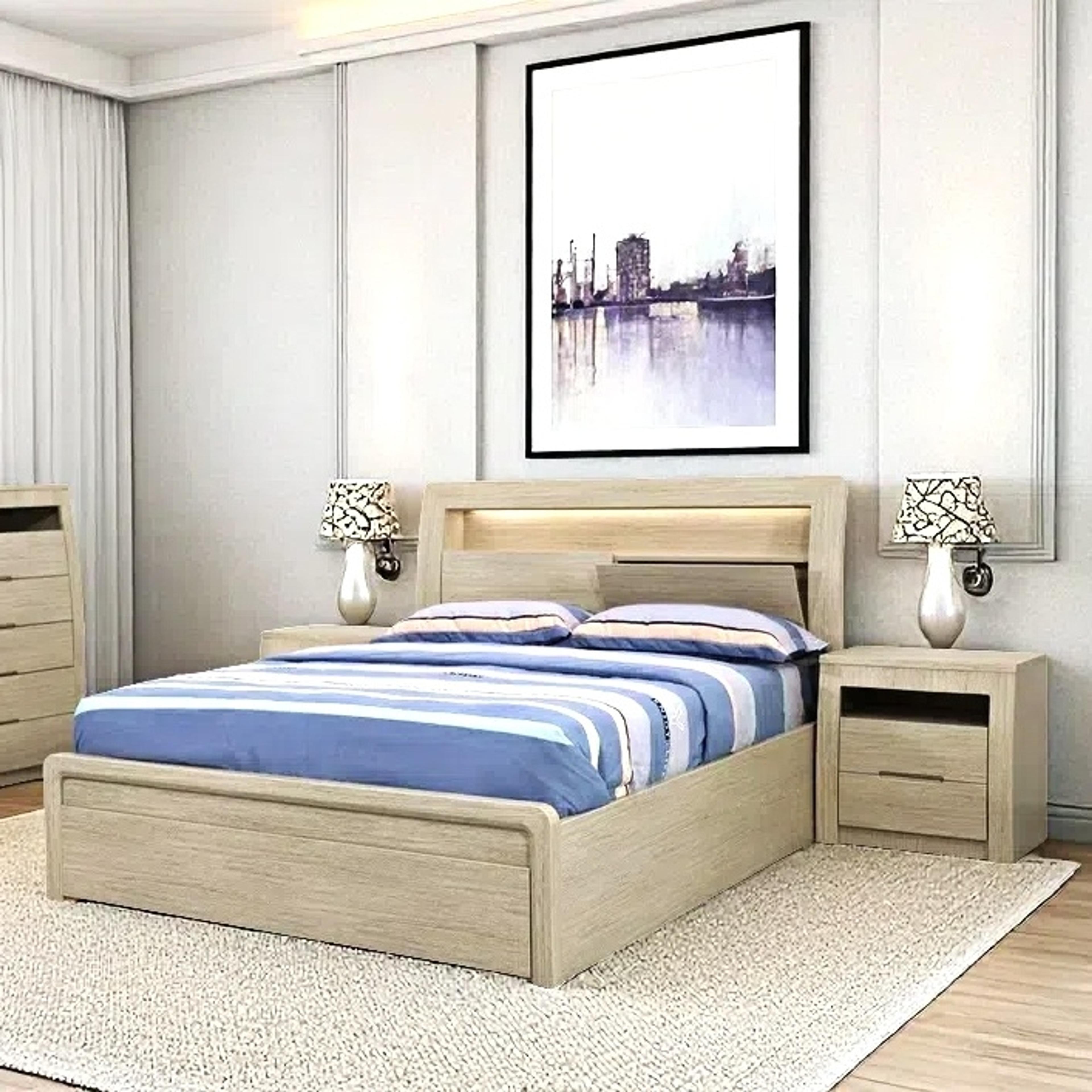 Lifestyle image of the  Skyline Bedside Table (2 Drawer), Sand from Forty Winks