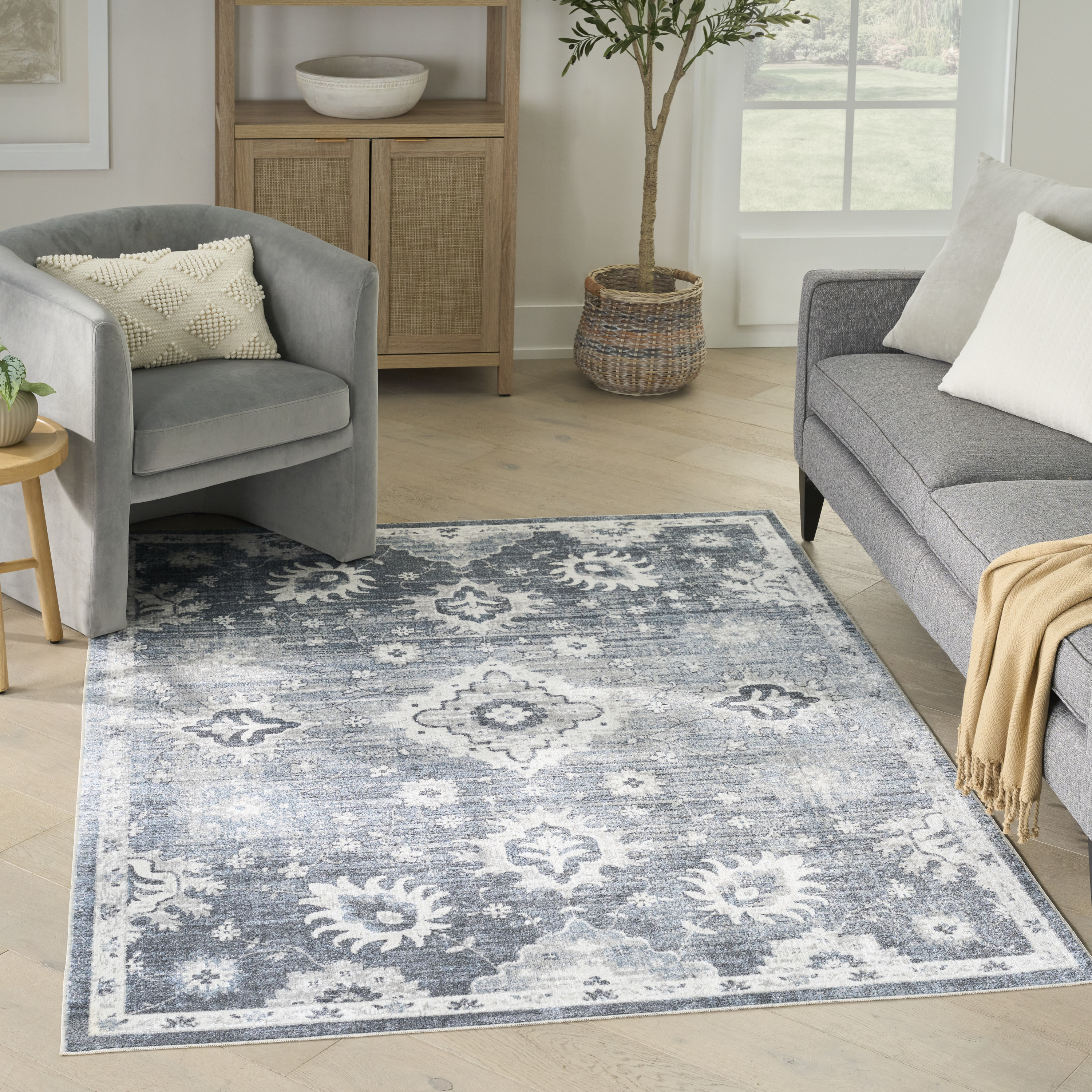 Nourison Astra Machine Washable 4' x 6' Denim Vintage Indoor Rug