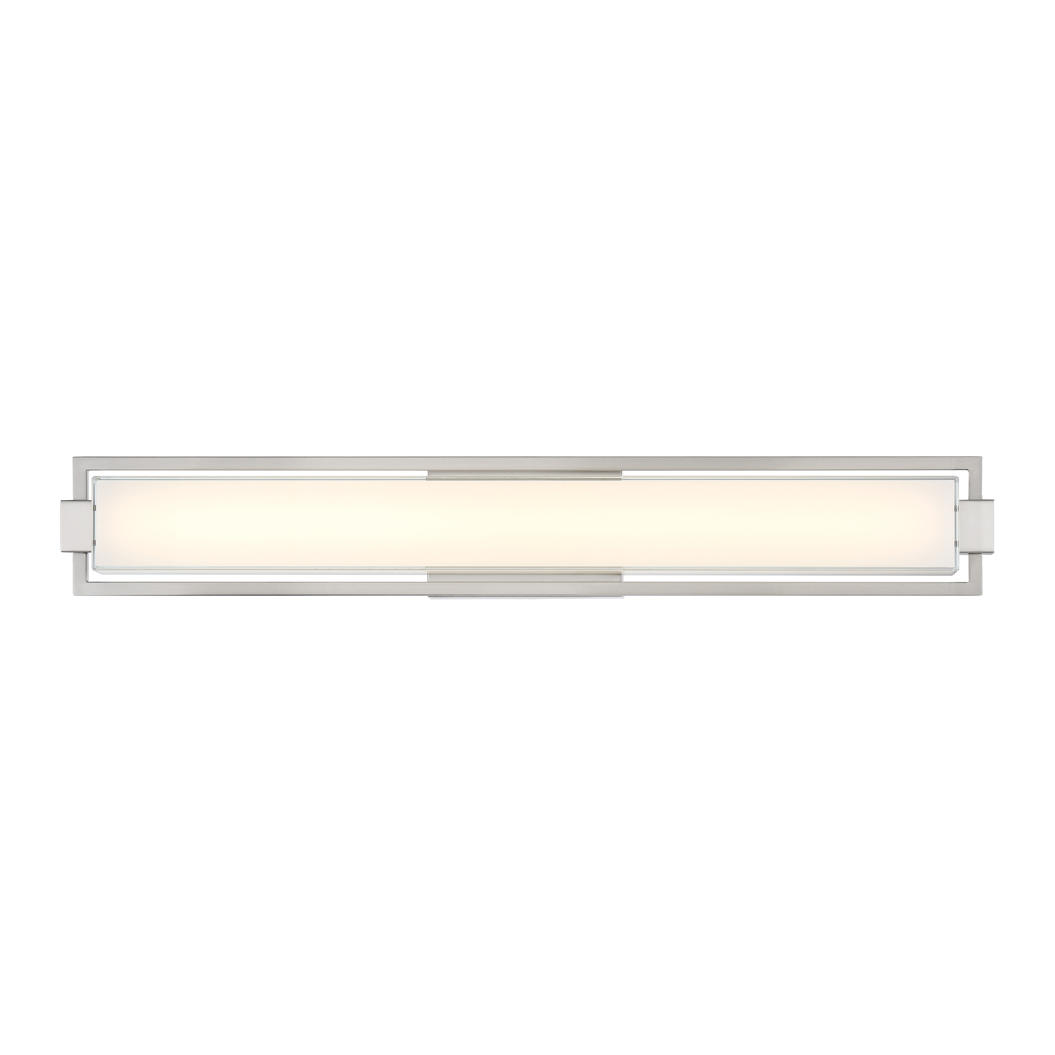 The Opening Act 31" LED bath light delivers exceptional illumination with 3,318 lumens and a 92 CRI for accurate color rendering. Its brushed nickel finish and frosted glass create a clean, modern aesthetic perfect for contemporary bathrooms. - alternate view