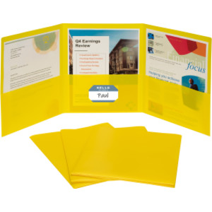 3-Pocket Poly Portfolio, Yellow, Box of 24
