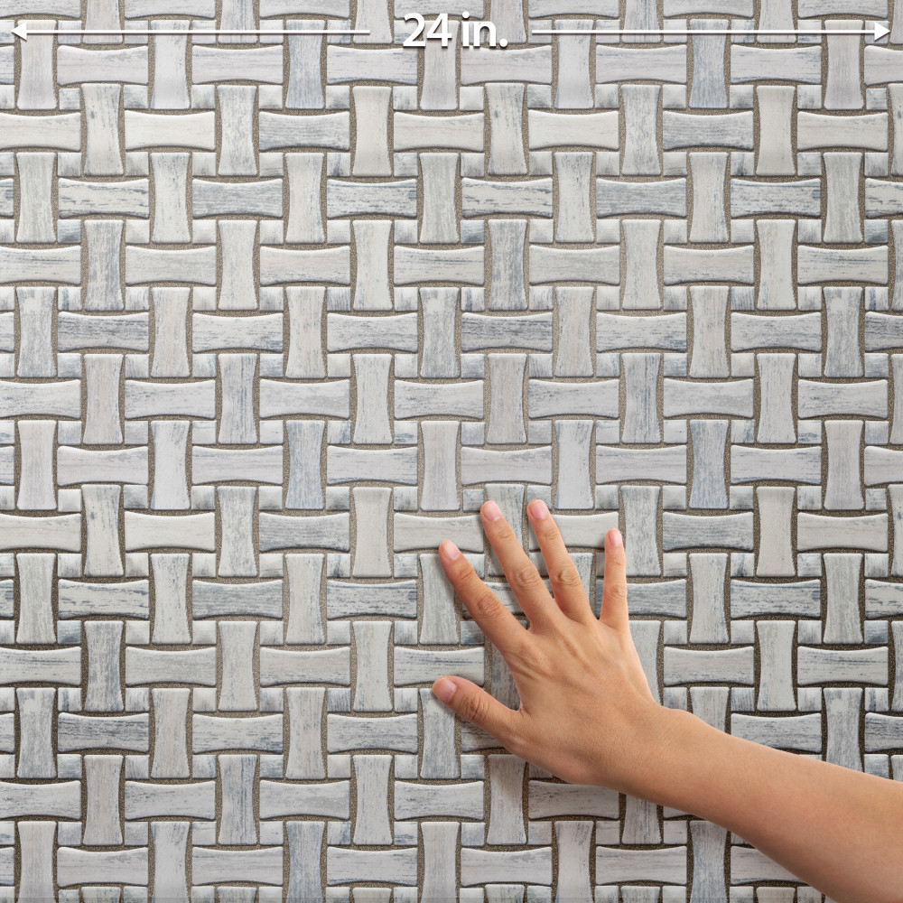 Cassis Dog Bone Basketweave White w/ White Dot 10 in. x 10 in. Porcelain Mosaic Tile