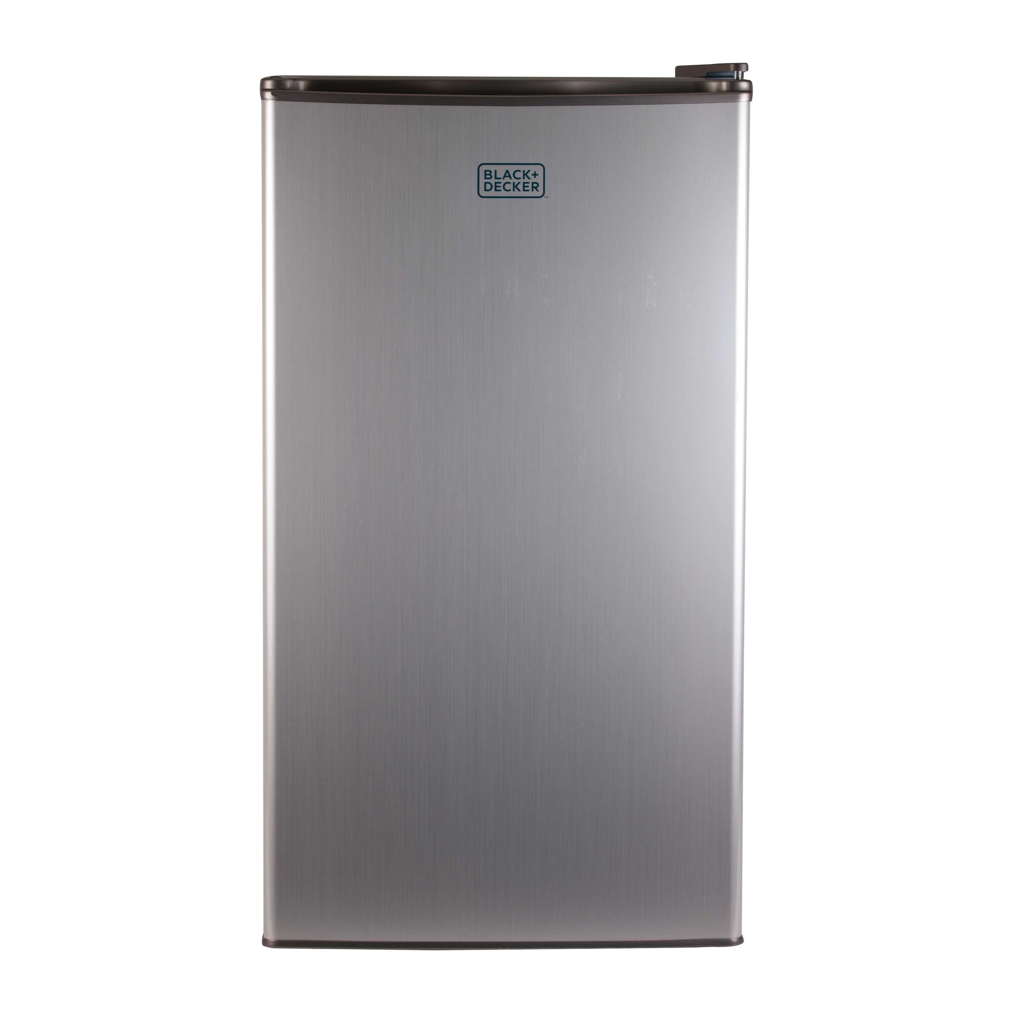 Profile of closed 3.2 Cubic feet energy star refrigerator with freezer.