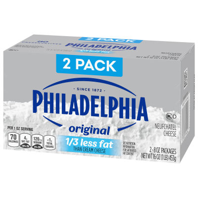 Philadelphia Neufchatel Cheese 1/3 Less Fat than Cream Cheese, 2 ct Pack, 8 oz Bricks