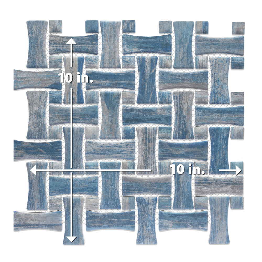 Cassis Dog Bone Basketweave Blue w/ Blue Dot 10 in. x 10 in. Porcelain Mosaic Tile