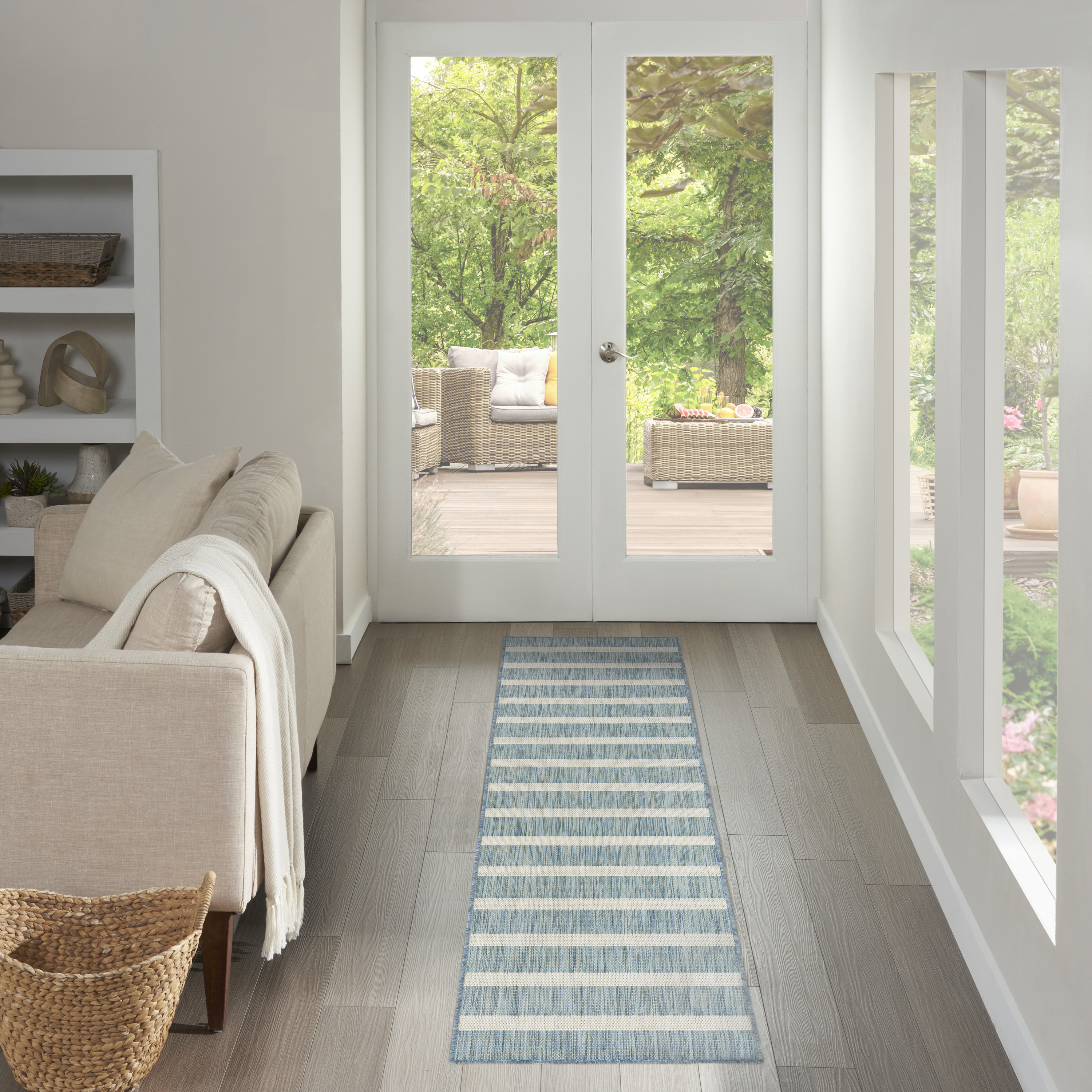 Nourison Positano 2'2" x 8' Aqua Ivory Modern Rug