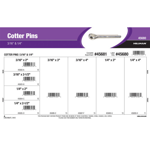 Zinc Cotter Pins Assortment (3/16