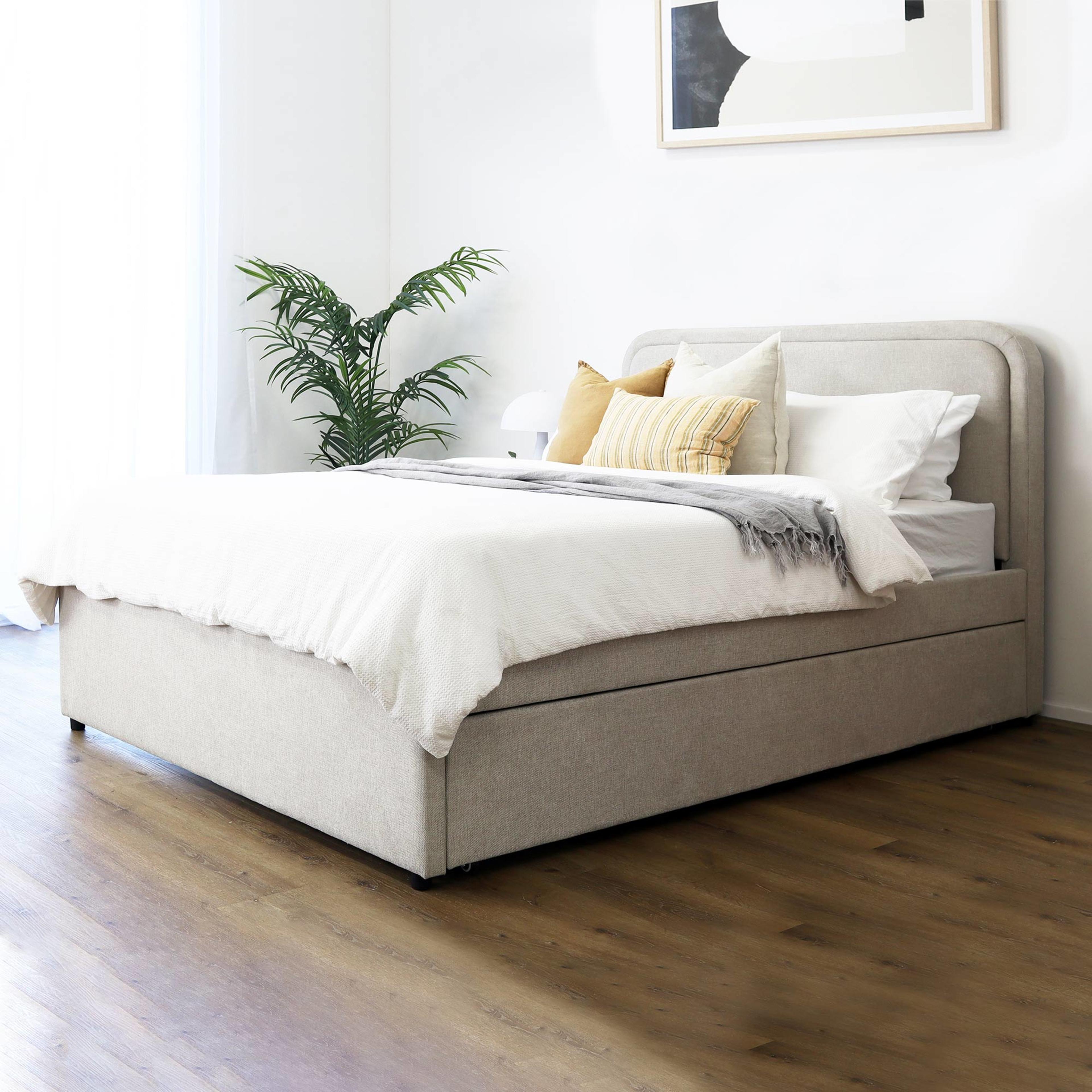 Lifestyle image of the Eden Bed Frame, Trundle Base, Natural from Forty Winks