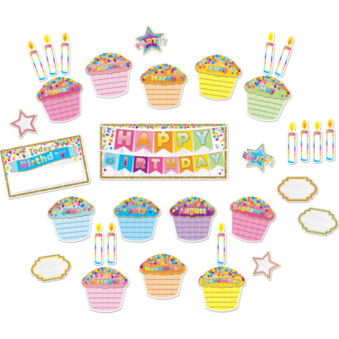 Smart Poly&reg; Mini Bulletin Board Set, Birthday Confetti Design, 33 Pieces