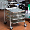 Stainless steel mobile bowl stand for 30-quart mixing bowl with four full-size tray racks